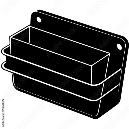 Black silhouette of a wall mounted organizer with two compartments isolated on white background