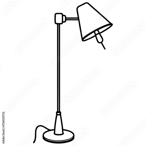 Modern floor lamp with adjustable shade and base silhouette isolated on white background