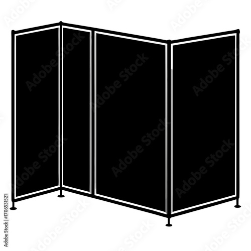 Black four panel folding room divider screen silhouette isolated on white background
