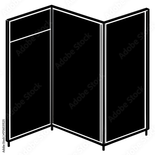 Three panel folding room divider screen silhouette isolated on white background