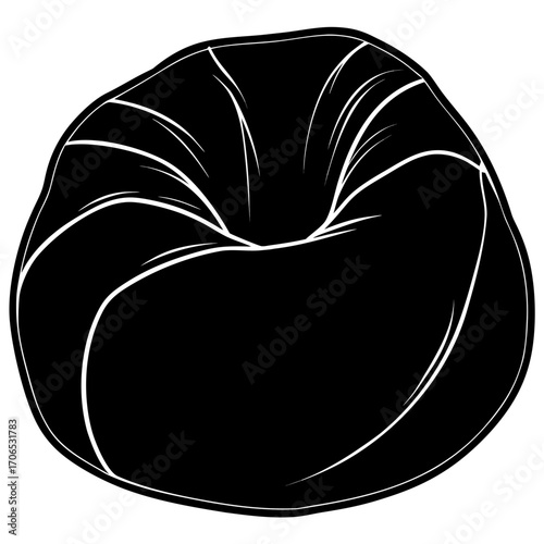 A black bean bag chair silhouette with white highlights isolated on white background