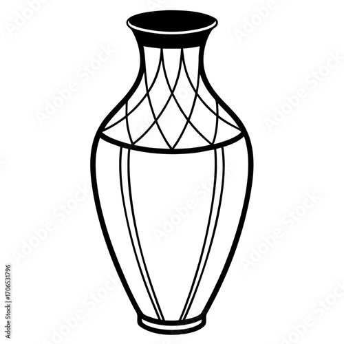 Elegant decorative vase silhouette with intricate lattice pattern isolated on white background