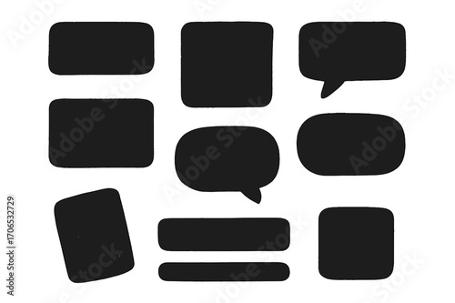 Collection of various black speech bubble shapes suitable for design projects or conversations in graphics