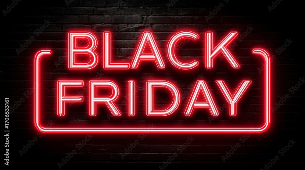 Fototapeta premium Neon sign displaying Black Friday sale on dark background 