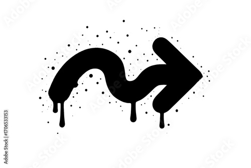 Artistic design featuring abstract black arrow shape with paint splatters on white background capturing urban creativity