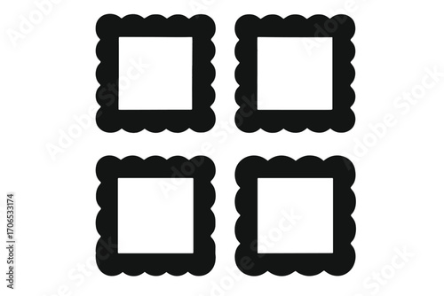 Black scalloped square shapes arranged in a grid pattern on white background for design purposes