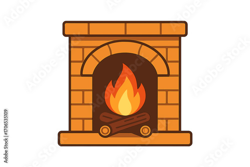 Illustration of a cozy fireplace with flames and wooden logs fireplace with logs