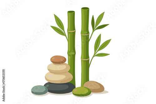 Bamboo and stones arranged in a zen garden style bamboo sticks and stones