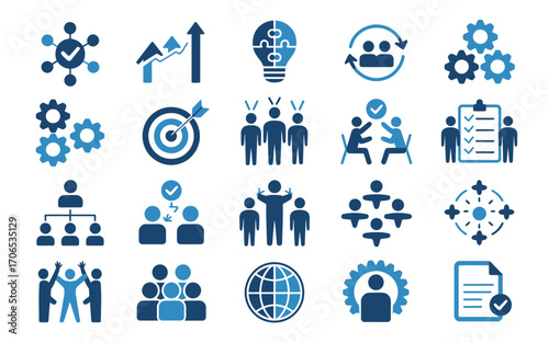 Collection of 20 minimalist business and team icons