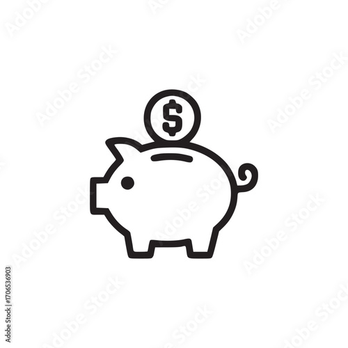 Vector art of piggy bank with dollar coin minimalist line art icon of money saving, investment, financial planning, and economic growth simple vector illustration for web, app, or print
