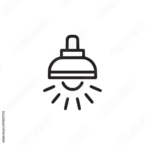 Illustration of a light bulb with rays, this minimalist design features a simple, clean line drawing of a classic light fixture, symbolizing ideas, illumination, and clarity