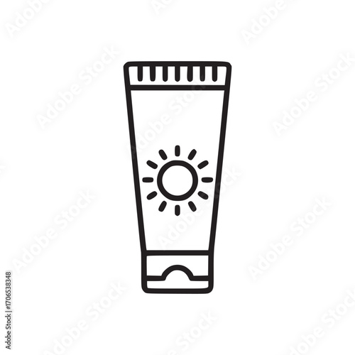 Vector art of sunscreen tube minimalist vector illustration of sun protection cream or lotion in outline style summer skincare product for tanning and sunburn prevention beach vacation essential