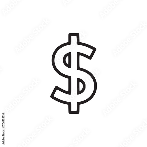Vector art of dollar sign minimalist vector illustration of currency symbol in outline style icon for money, finance, payment, and business useful for economic and financial themes