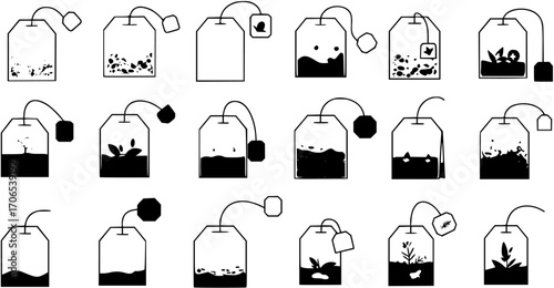 set of Tea bag icons set. Teabag icon.