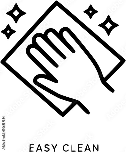 Easy clean icon set. Hand with napkin wiping a surface