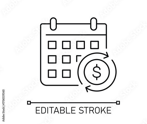Monthly subscription auto-renewal line icon Editable stroke