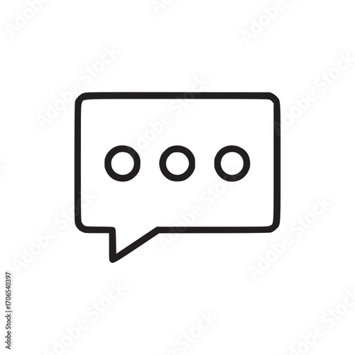 Vector art of a minimalist line art illustration of a speech bubble with three dots inside, , representing communication, conversation, and the exchange of ideas in a clean and modern style