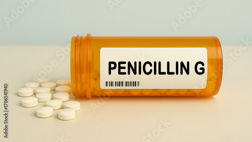 Εκτύπωση καμβά Box of PENICILLIN G tablets on a hospital pharmacy table used to treat bacterial infections a penicillin antibiotic