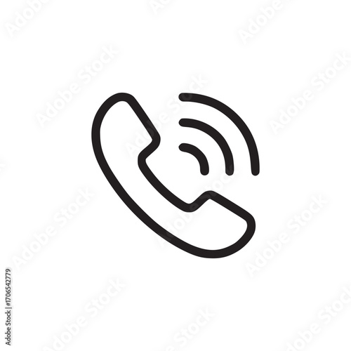 Vector art of a simple line art illustration of a telephone receiver with sound waves emanating from it, , representing communication, connection, and technology in a minimalist design suitable for ic