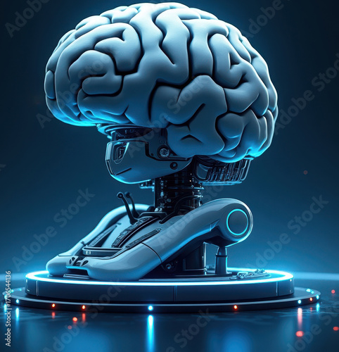 Futuristic artificial brain with robotic base