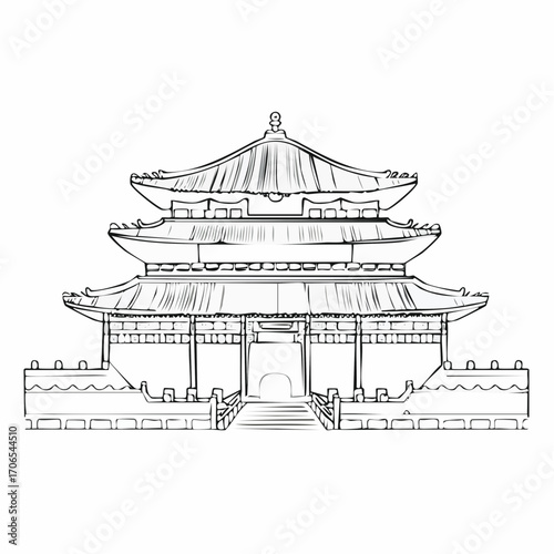 Forbidden City clear vision simple black line art on white background
