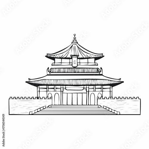 Forbidden City clear vision simple black line art on white background