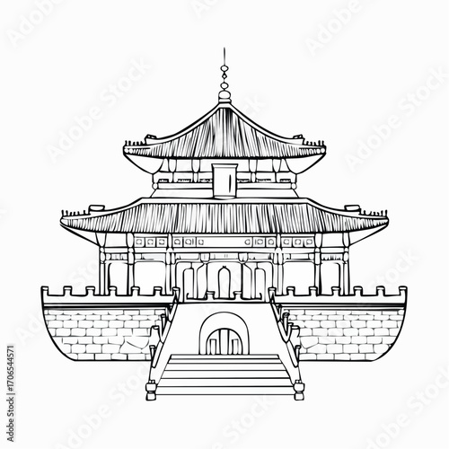 Forbidden City clear vision simple black line art on white background