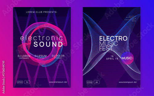 Edm Design. Psychedelic Audio Illustration. Sound Trance Graphic. Pink Night Club Flyer. Techno Banner. Concert Vector. Violet Dj Background. Green Edm Design