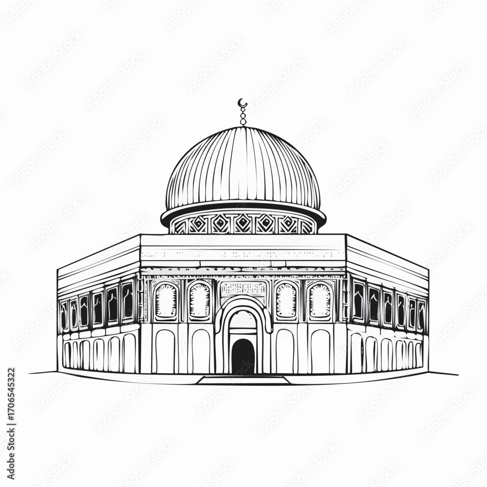 Fototapeta premium Dome of the Rock clear vision simple black line art on white background
