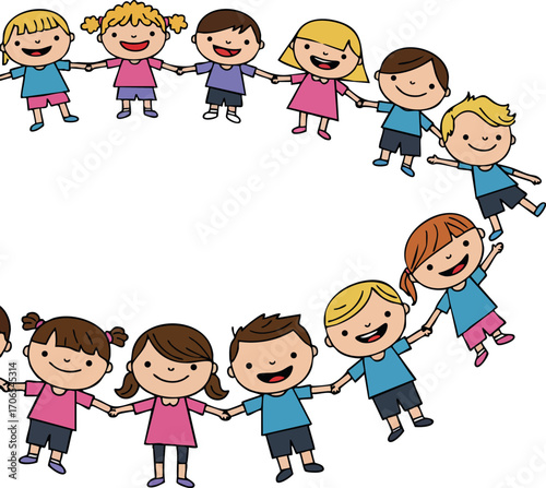 Group of diverse happy children holding hands in a circle playing outdoors fun togetherness joy childhood