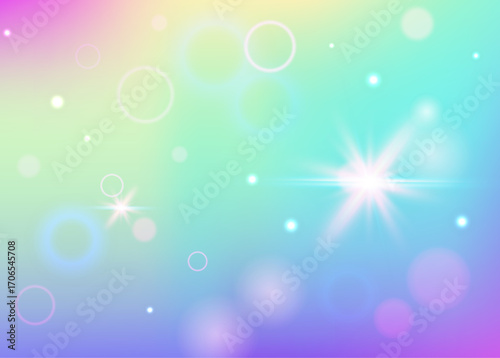 Unicorn Invitation. Pink Girl Pattern. Princess Hologram. Fairytale Fantasy Effect. Purple Colorful Gradient. Blue Girlish Background. Rainbow Glitter. Dream Unicorn Invitation.