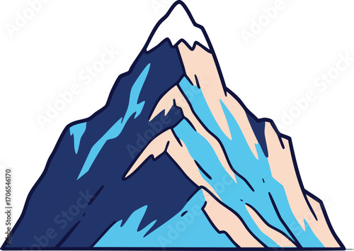 Mountain peak with snow capped summit in blue and beige color vector illustration for nature and landscape design elements