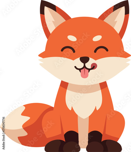 Cute happy fox sitting with tongue out animal character cartoon style vector art illustration