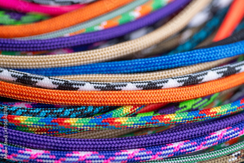 Close up of Multicolored Paracords in Various Sizes and Colors