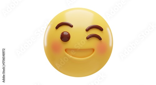 Playful emoji winking with blushing cheeks, conveying fun and friendly sentiment for digital communication.