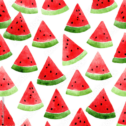 Watermelon slice pattern background, digital illustration