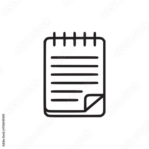 Vector art of notepad icon this minimalist line art illustration showcases a classic notepad design, ideal for conveying ideas of organization, planning, and creativity its clean lines and white backd