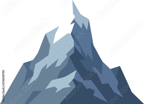 Mountain peak with snow caps vector illustration showing rocky rugged terrain in blue shades for nature and landscape design