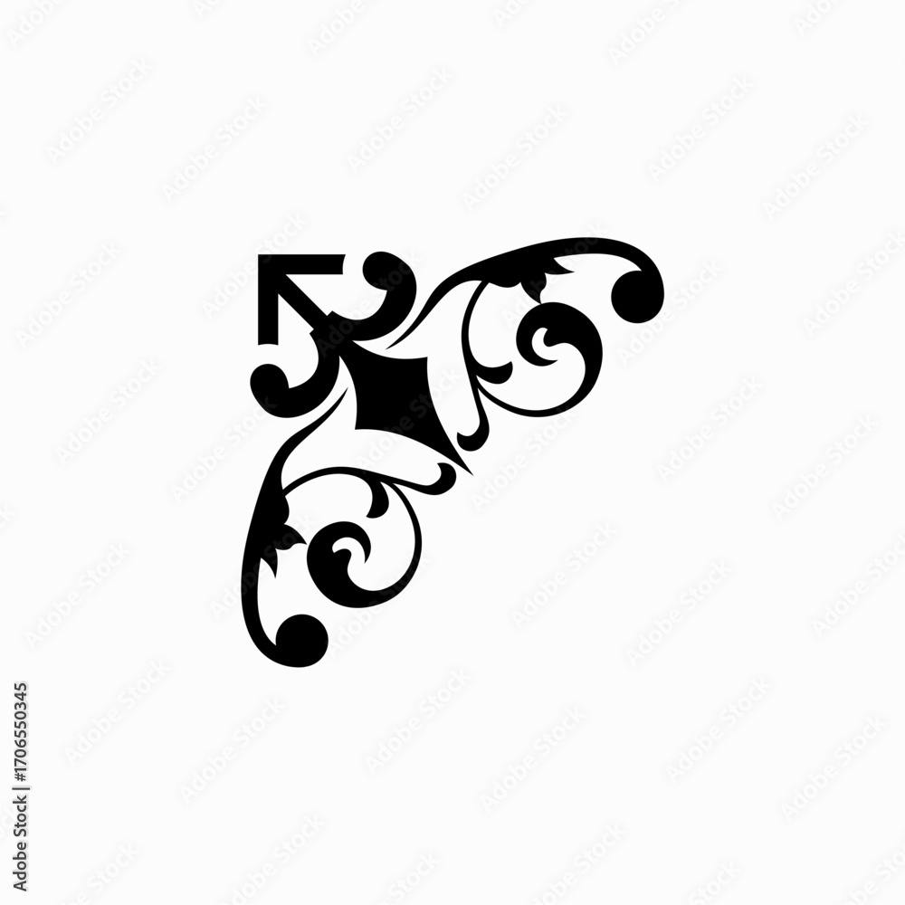 Naklejka premium Elegant black floral swirl corner design vector element template