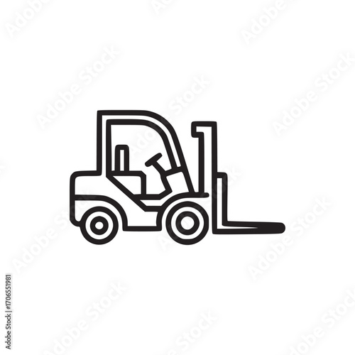 Vector art of simple line drawing of a forklift this minimalist illustration features a stylized forklift with clean lines, perfect for icons, logos, or design elements needing a touch of industry and