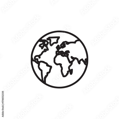 Vector art of a minimalist line art illustration of a world globe, this simple design is perfect for representing global concepts, travel, or international business in a clean and modern way