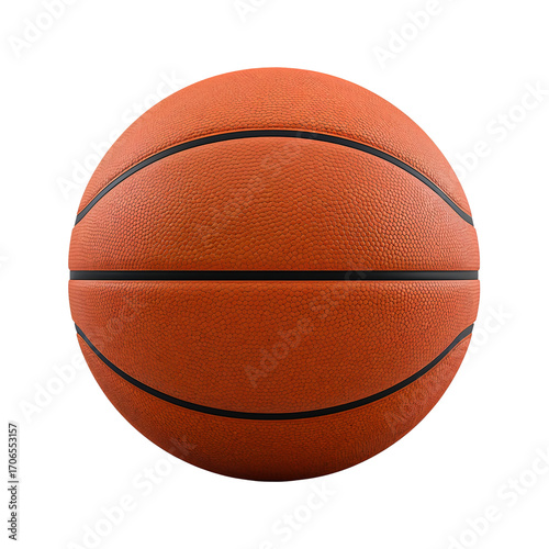 Close up view of a textured orange basketball with black lines on a black background