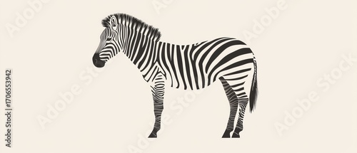 Striped zebra illustration black and white vector graphic side profile wildlife animal art