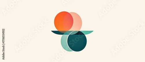 Abstract geometric composition overlapping circles teal orange pink minimal design graphic