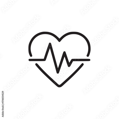 Vector art of heartbeat line illustration, representing a vital sign, health, and medical concept in a minimalist black outline style, suitable for healthcare and wellness themes
