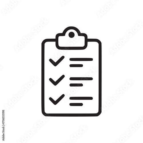 Vector art of checklist icon simple line drawing of a clipboard with checkmarks and lines symbol of task management, todo list, and project planning for web and print design