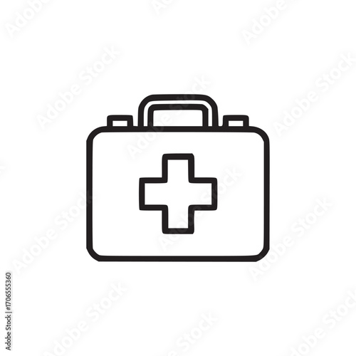 Vector art of first aid kit icon simple line drawing of a medical bag with a cross symbol of emergency care, health supplies, and medical assistance for web and print design