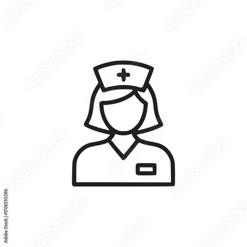 Illustration of a nurse the image features a simple, minimalist design with clean lines, depicting a healthcare professional in a classic nurse uniform and cap, suitable for medical or healthrelated c
