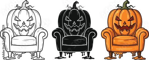 Jack-o-lantern eerie Halloween armchair editable vector illustration icons