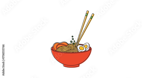Delicious Ramen Bowl with Chopsticks Icon Vector Illustration for Food Service